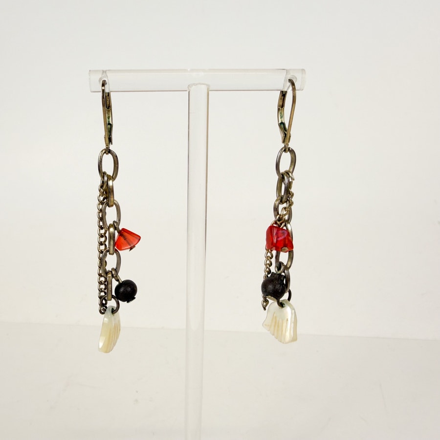 Gold Whimsigoth Dangly Shell Beaded Earrings
