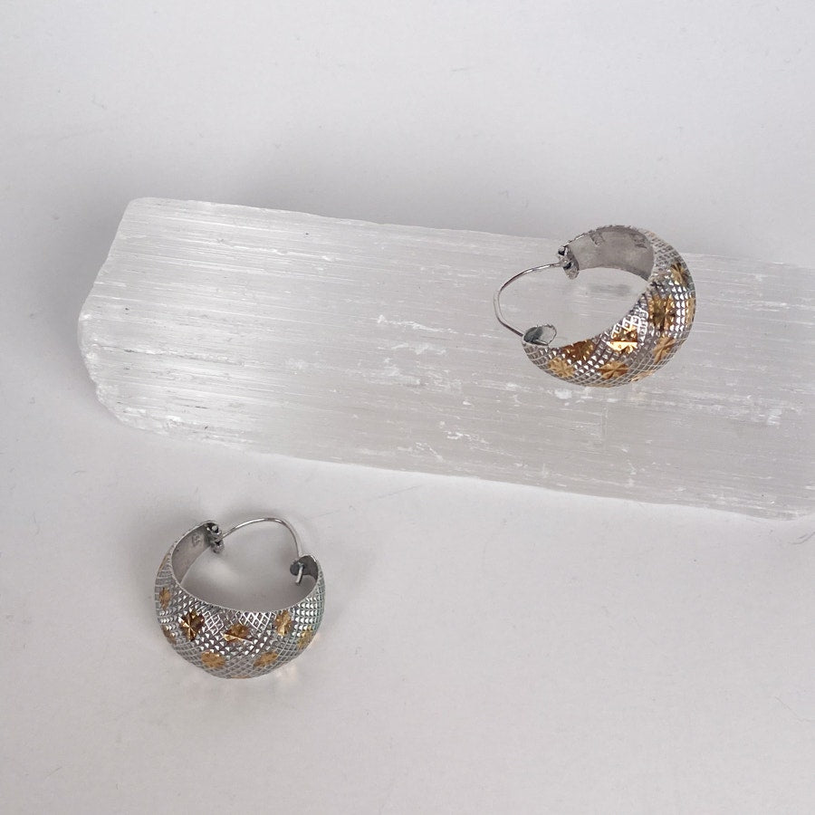 925 Sterling Silver and Gold Hoops Starry Sparkly