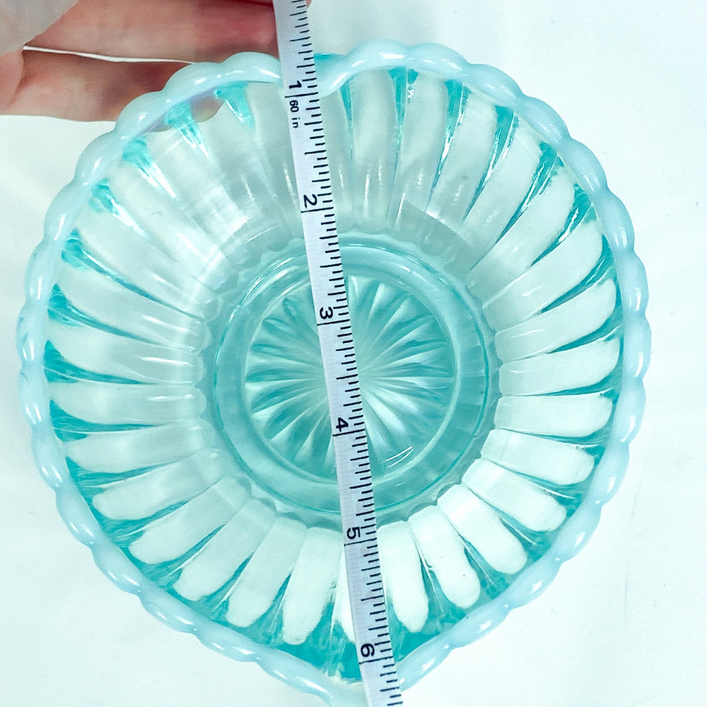 80s-90s Fenton Light Aqua Blue Opalescent Edged Heart Bowl