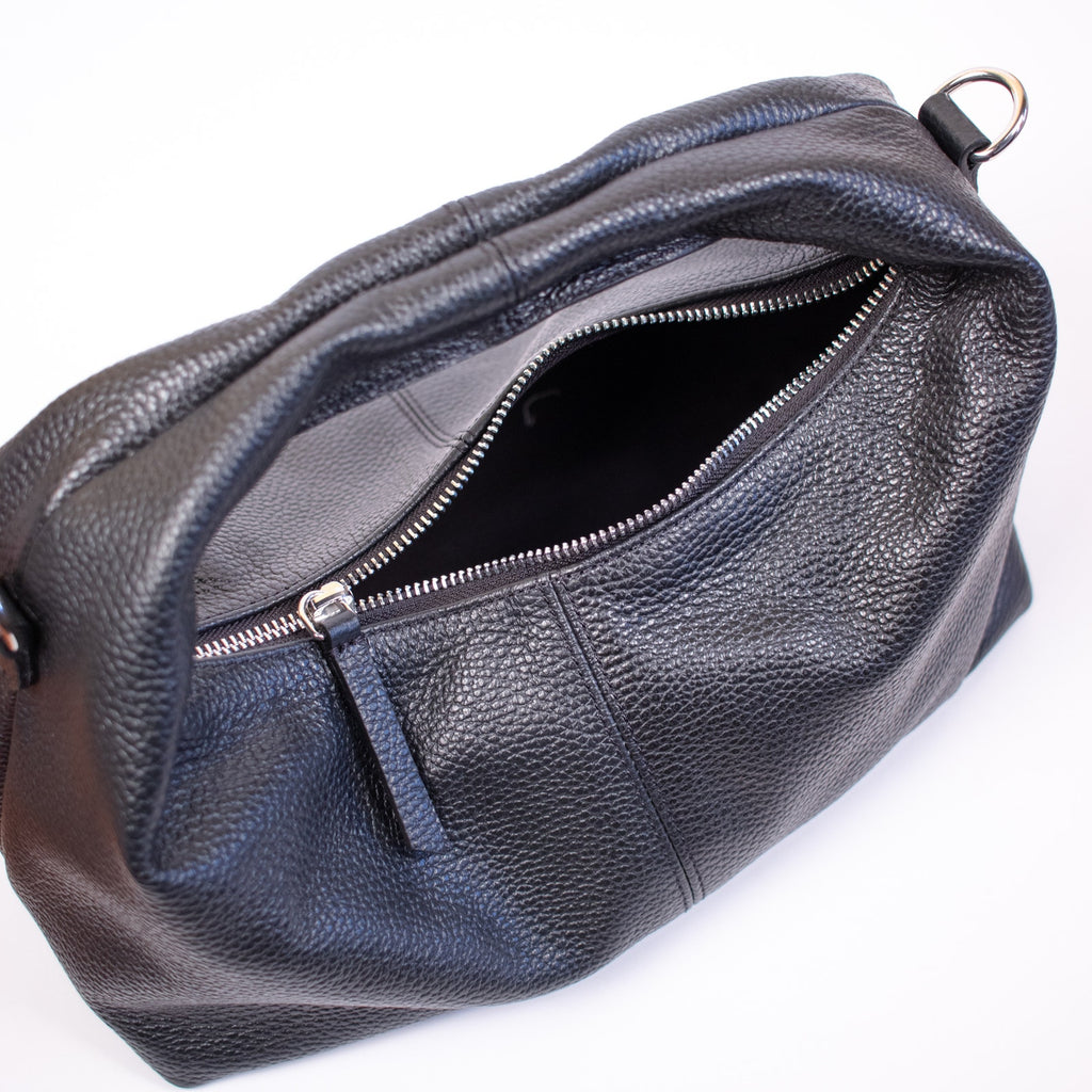 Hyer Goods Black and Silver Leather Everyday Shoulder Bag