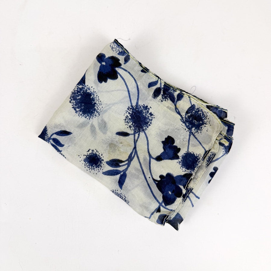 Vintage Silk Rectangular Scarf Cream and Navy