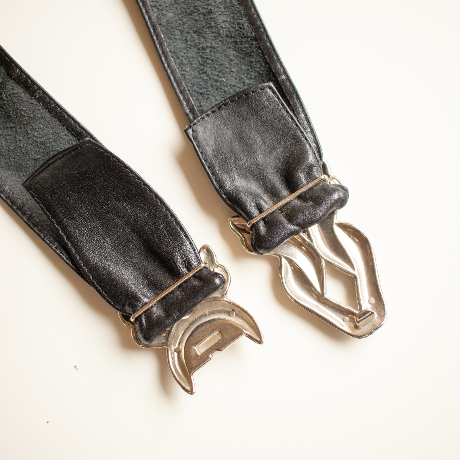 80s Vintage Black Genuine Leather Waist Belt