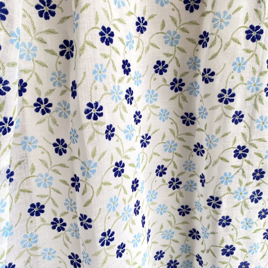 1970s Blue Floral Empire Waist Emma Domb California Vintage Bridesmaids Dress  Size 7