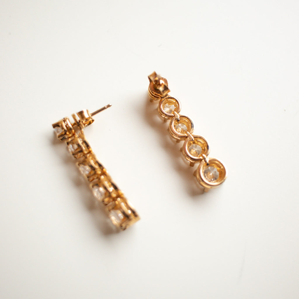 White and Gold 5 Gem Drop Earring Stud Combo