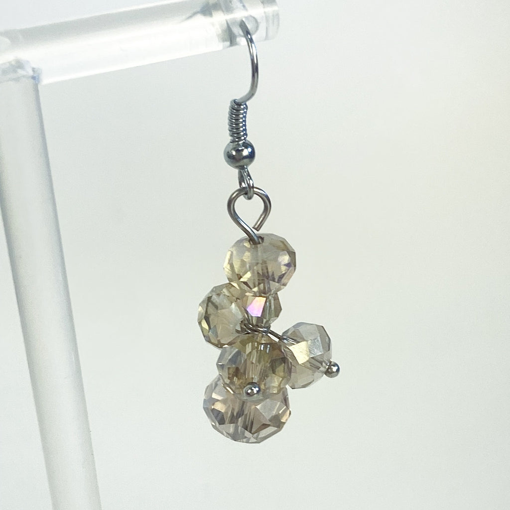 Vintage Glass Bead Cluster Dangly Earrings Champagne Beads