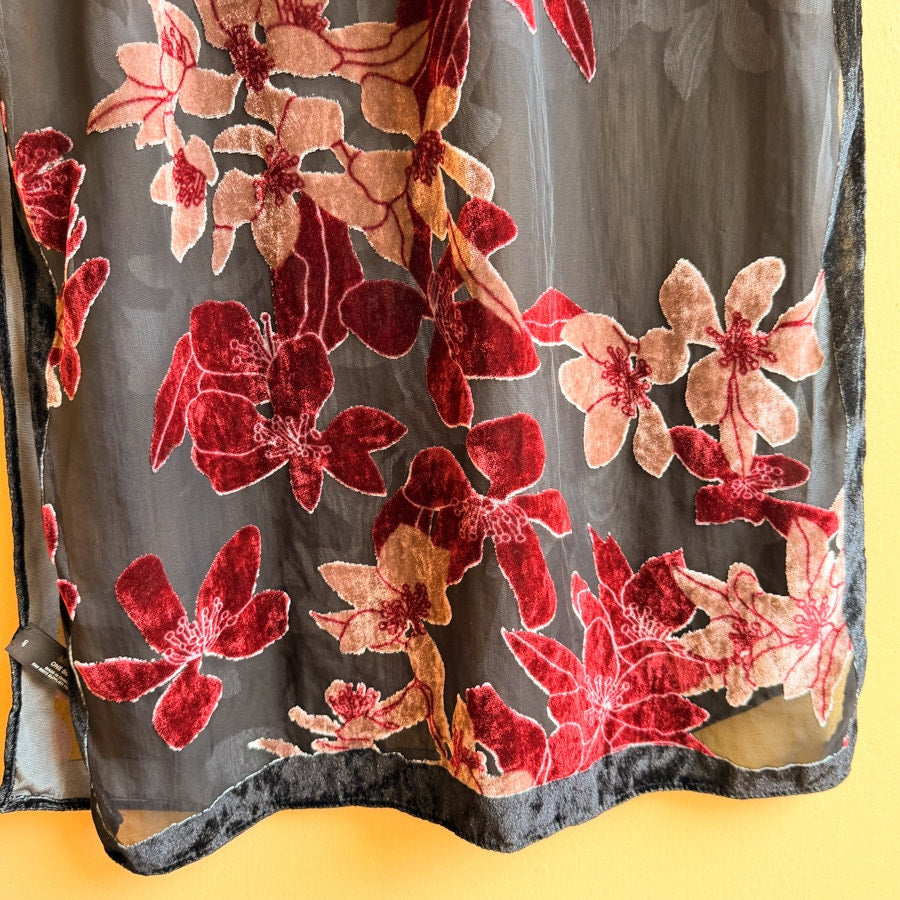 Burnout Velvet Scarf Whimsygoth Red and Black Shawl