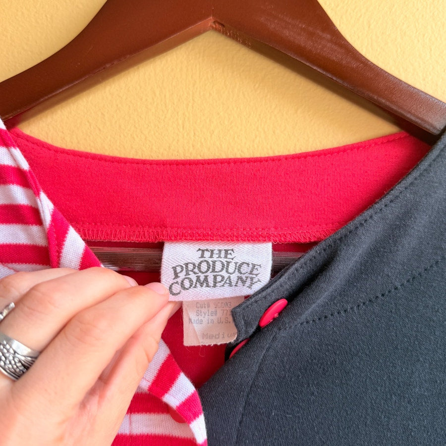 Made in USA Vintage Striped Colorblock Black and Red Pullover Sweatshirt