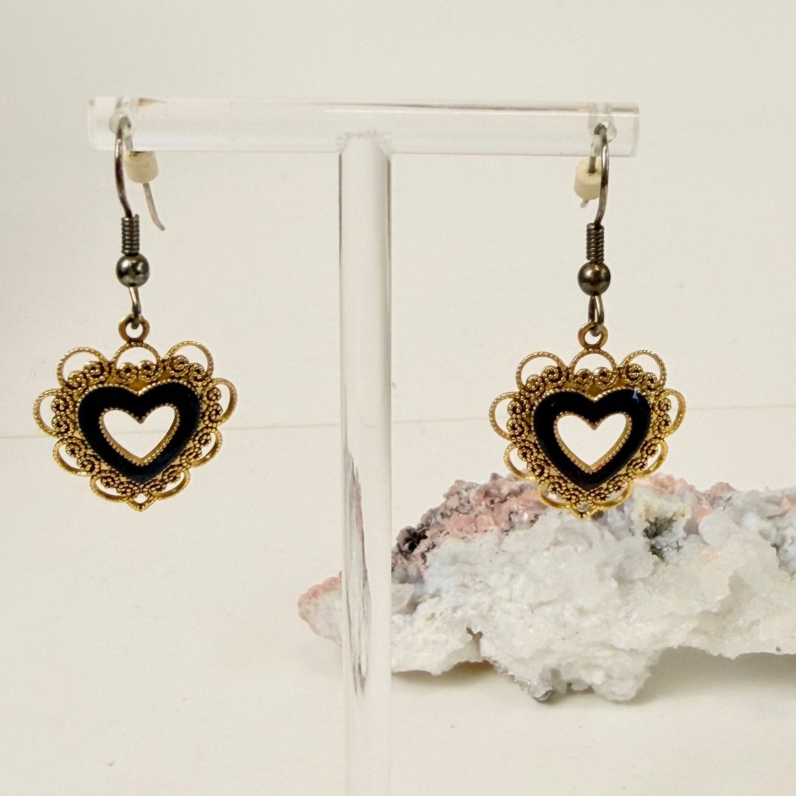 Dangly Heart Gold Earrings | 90s Lacey Gold-Tone Heart Earrings
