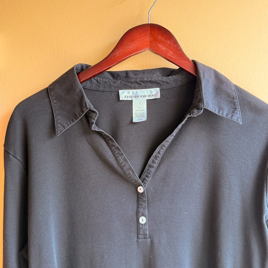 Jones New York Black Collared 3/4 Length Shirt Size 1X