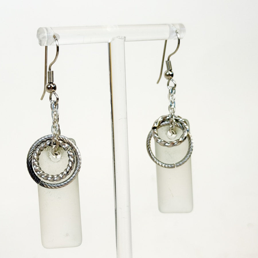 Boho Seaglass Layered Earrings Silvery