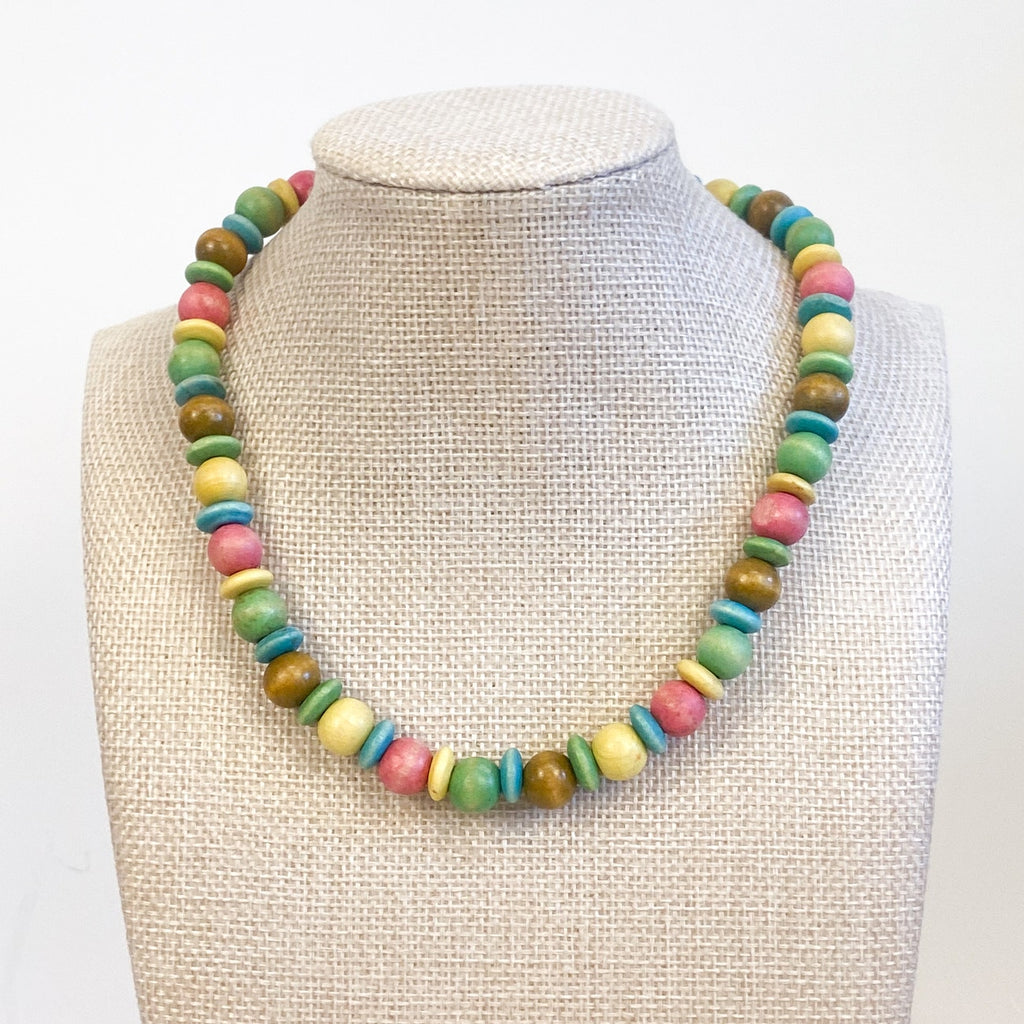 Wood Bead Colorful Statement Necklace