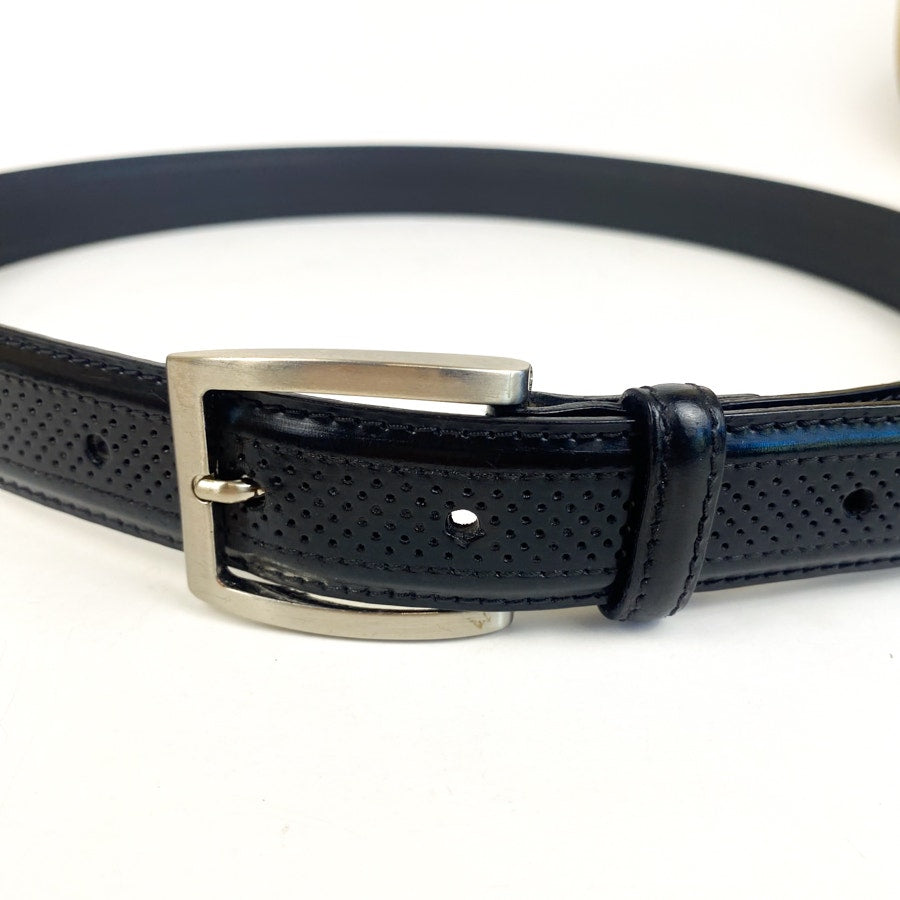 Genuine Leather Black and Silver Perforated Leather Belt Bachrach Size 36