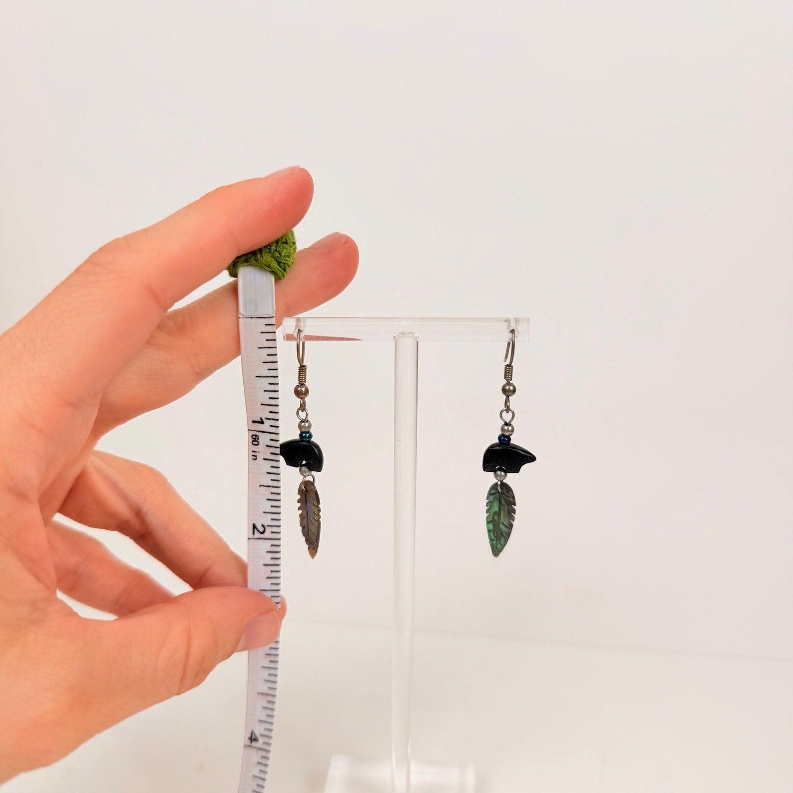 Bear and Leaf Dangly Earrings Silver Tone