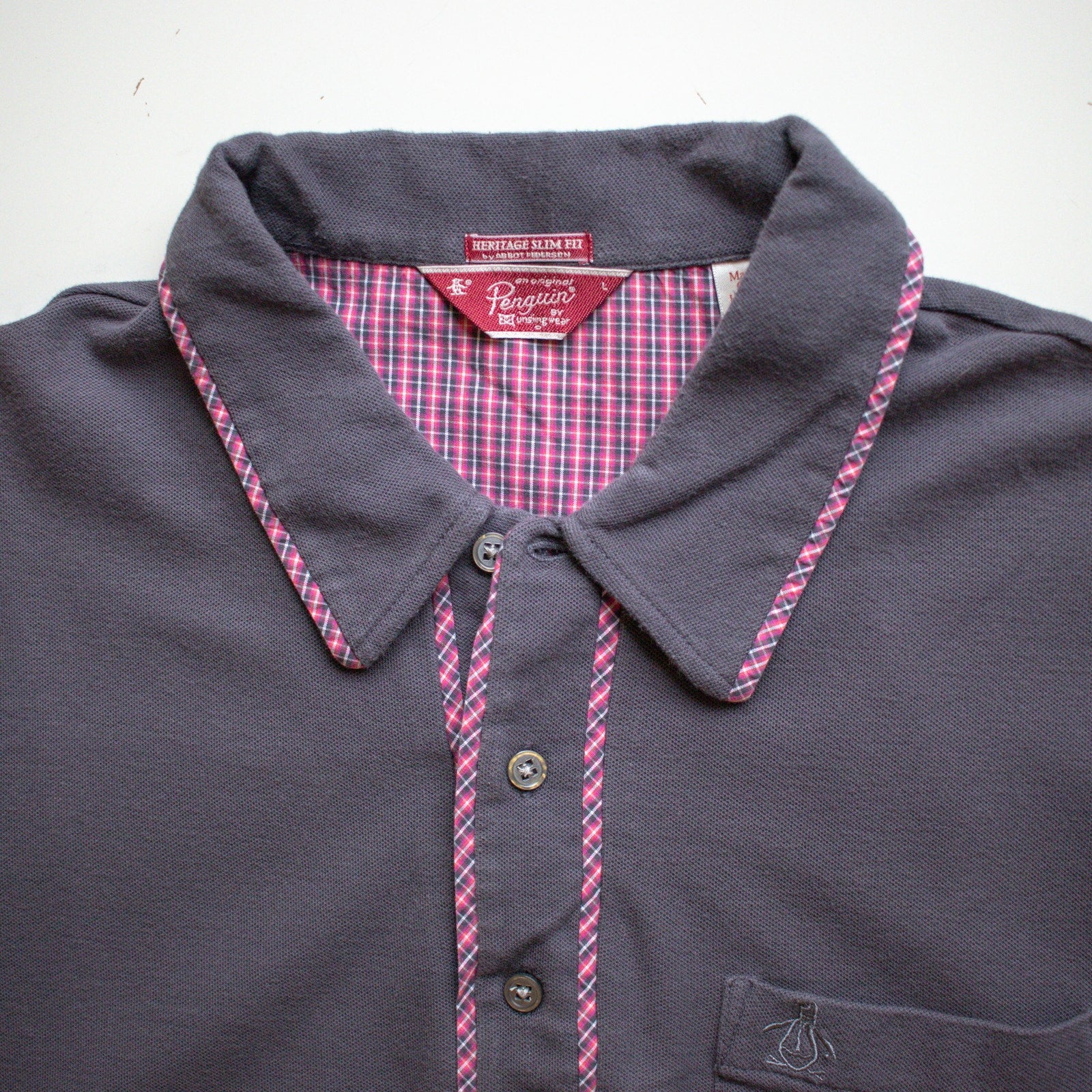 Penguin Original Heritage Slim Fit Plaid Trim Polo Size Large