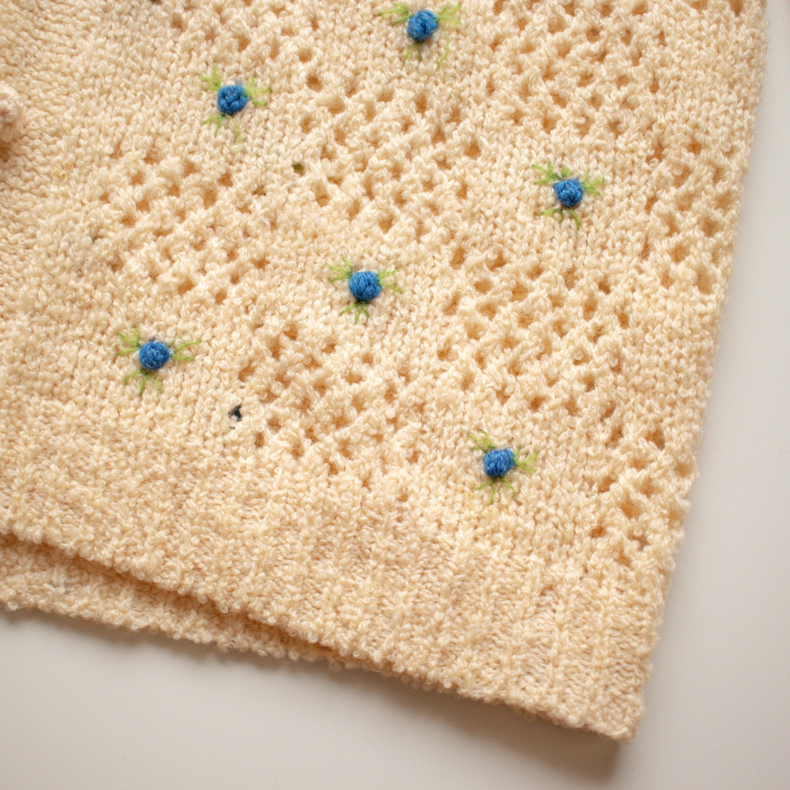 Vintage Butter Yellow Wool Blend Floral Cardigan Size Small