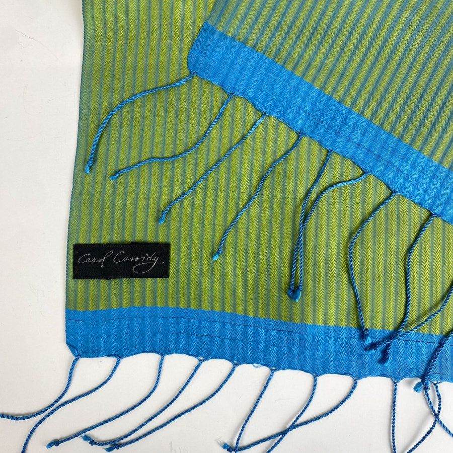 Vintage Scarf Carol Cassidy Green & Blue Silk Scarf Long