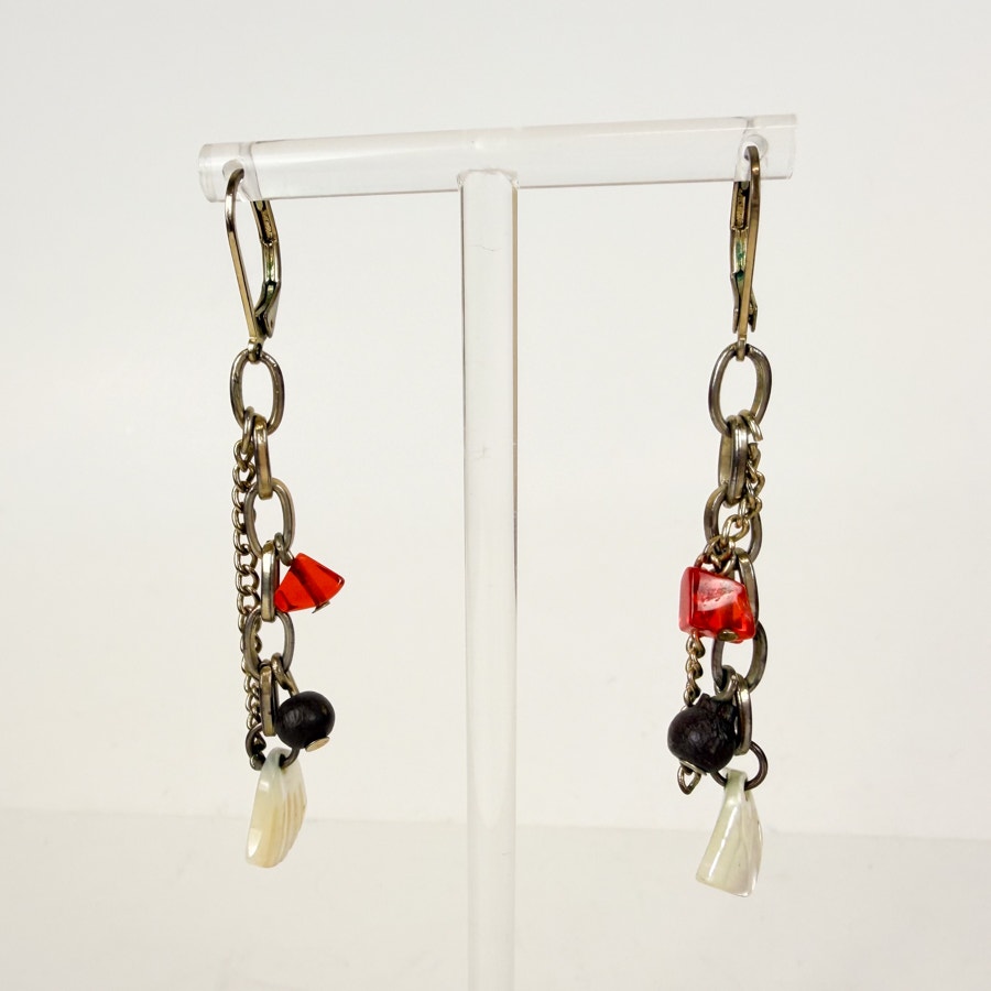 Gold Whimsigoth Dangly Shell Beaded Earrings