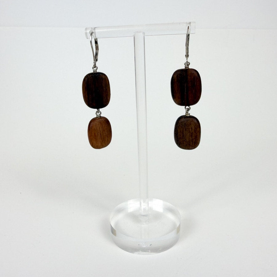 Wood Bead Earrings with Sterling Silver Earring Backs