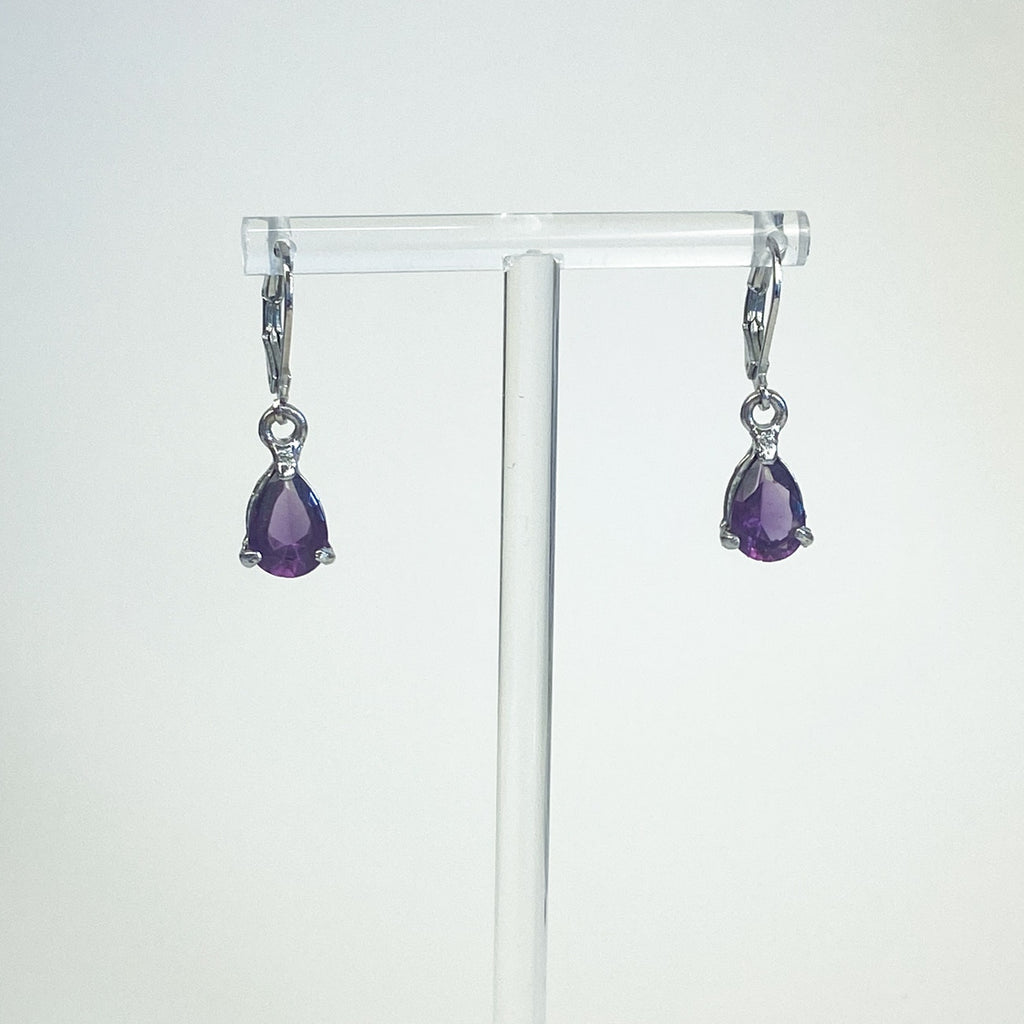 Silver Earrings Amethyst Dangly Sterling Silver Lever Back Earrings Regency Victorian