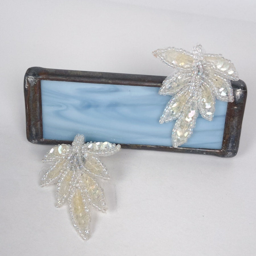 Sequin and bead leaf earrings