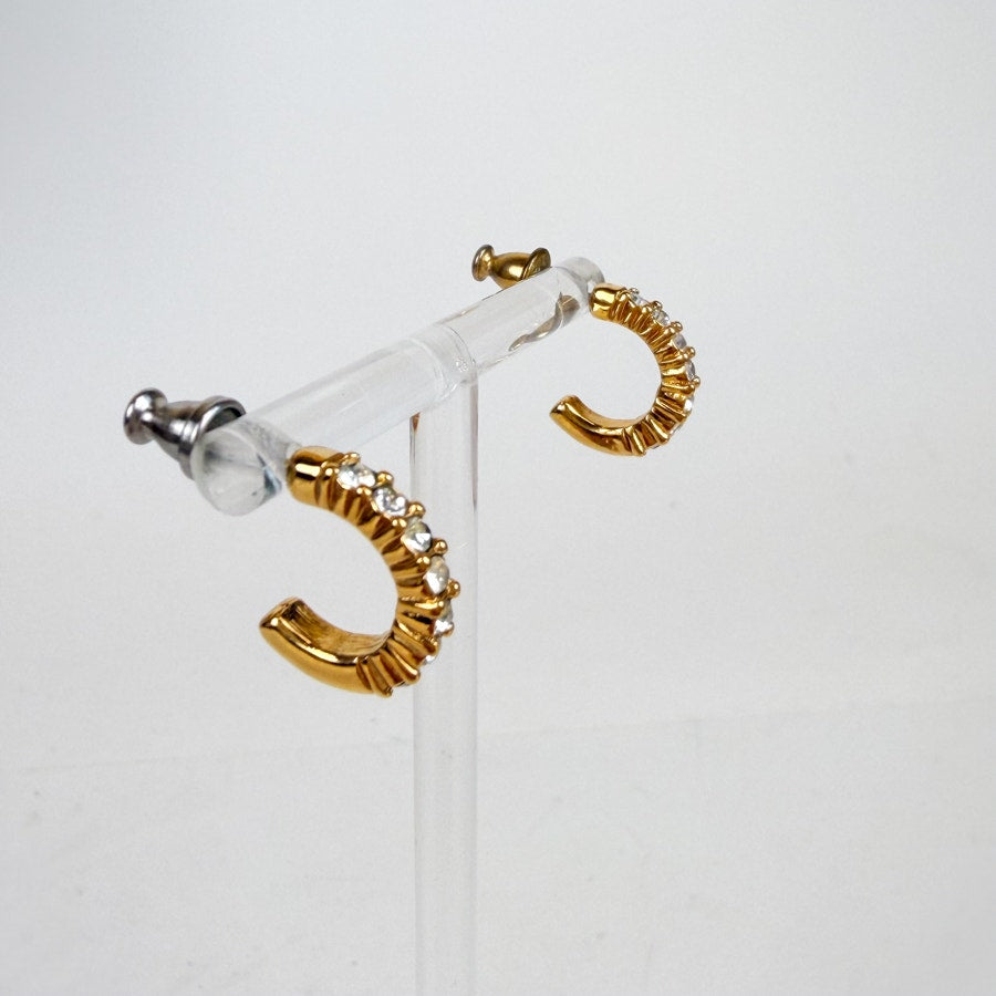 Little Gold-Tone .5 Inch Hoops Rhinestone Minimalist Style