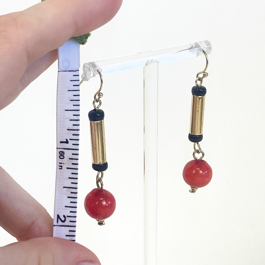 Red Gold and Black Dangly Drop Earrings