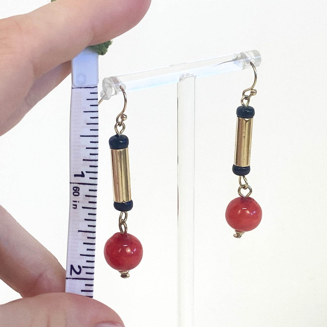 Red Gold and Black Dangly Drop Earrings