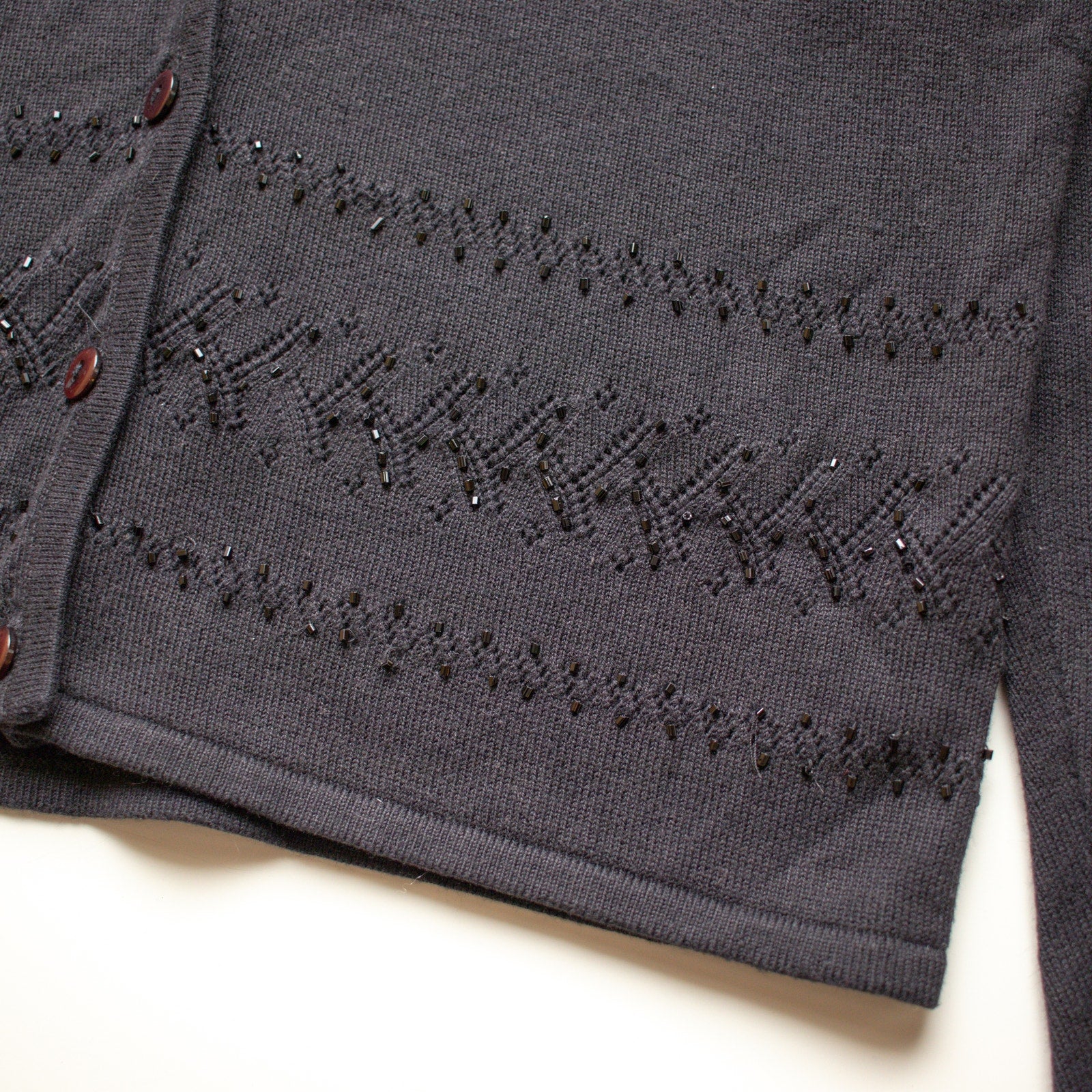 Black Beaded V-Neck Cotton-blend Cardigan Size Small