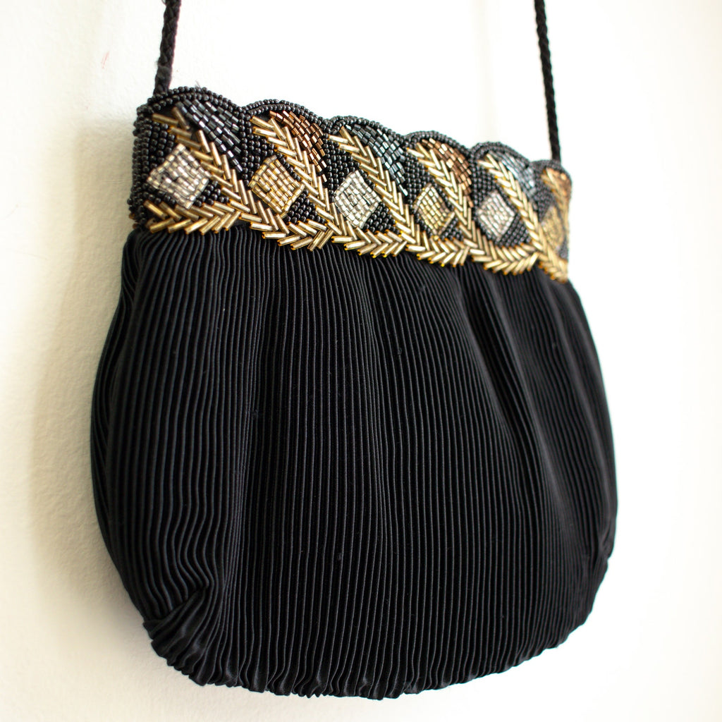Black Vintage Evening Bag Beaded Purse Crossbody