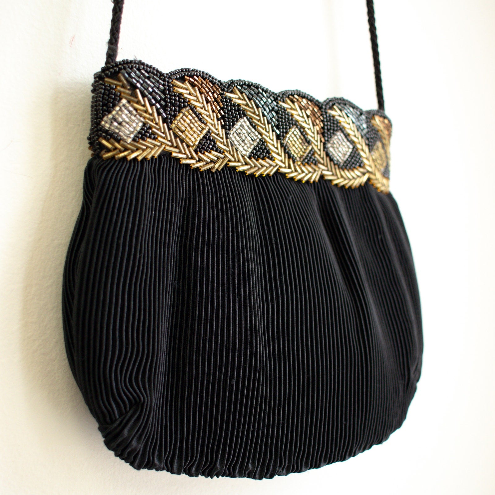 Black Vintage Evening Bag Beaded Purse Crossbody