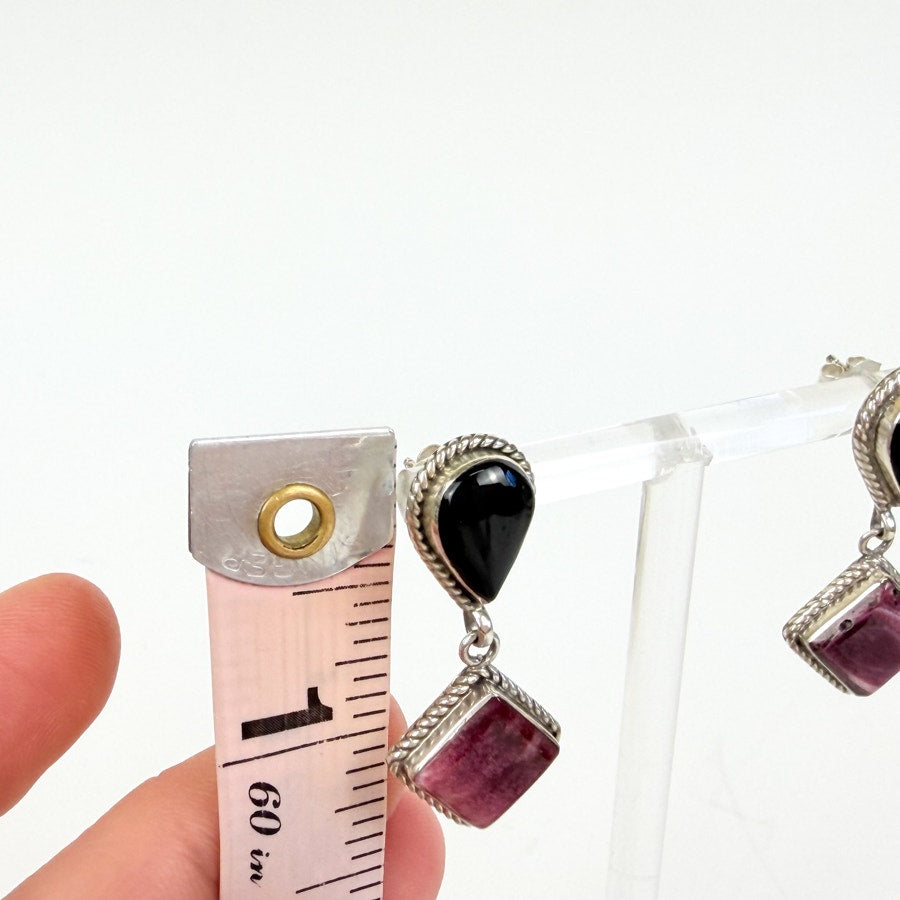 Stone Inlay Sterling Silver Drop Earrings