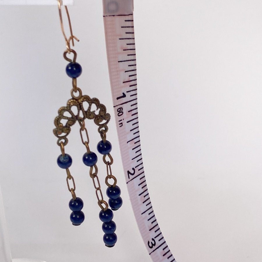 Boho Dangly Earrings Blue and Gold