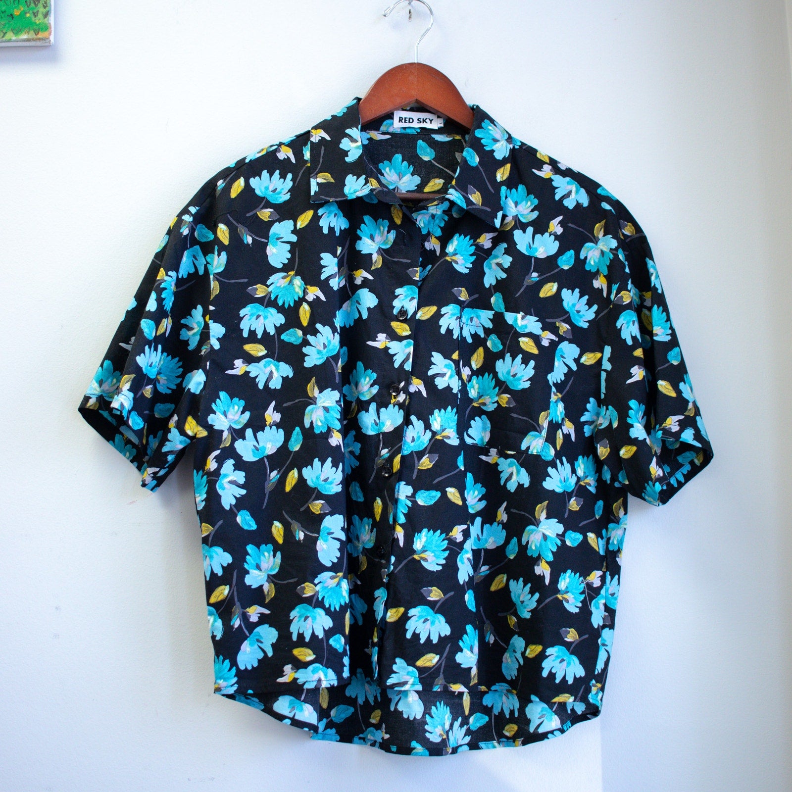 Red Sky Black Floral Shirt and Shorts Matching Set Size XL