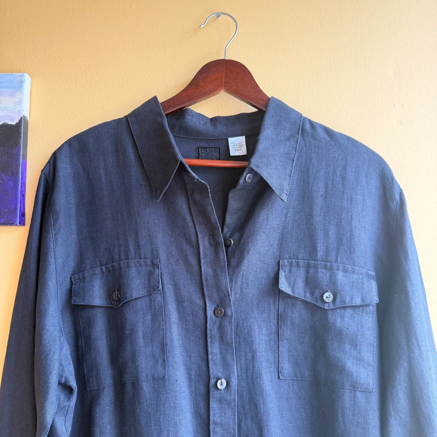 100% Linen Black Button Down