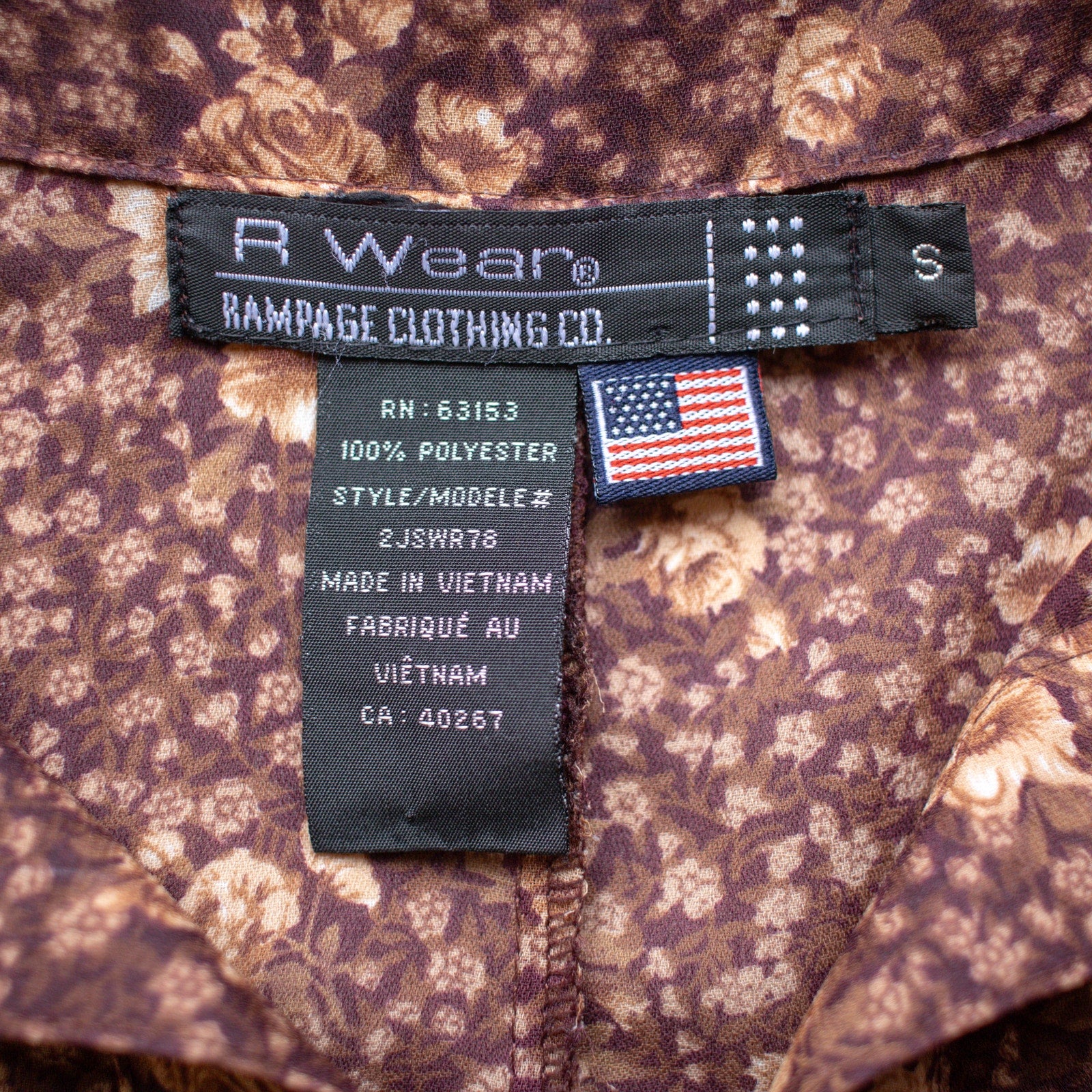 Vintage Brown Sheer Floral Bell Sleeved Blouse Size Small