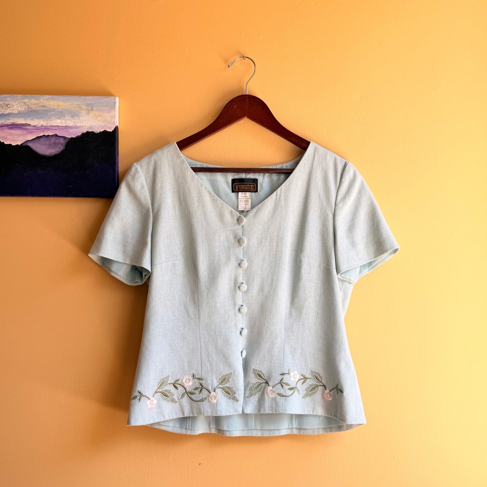 Linen Blend Summery Vintage Shirt Size 6