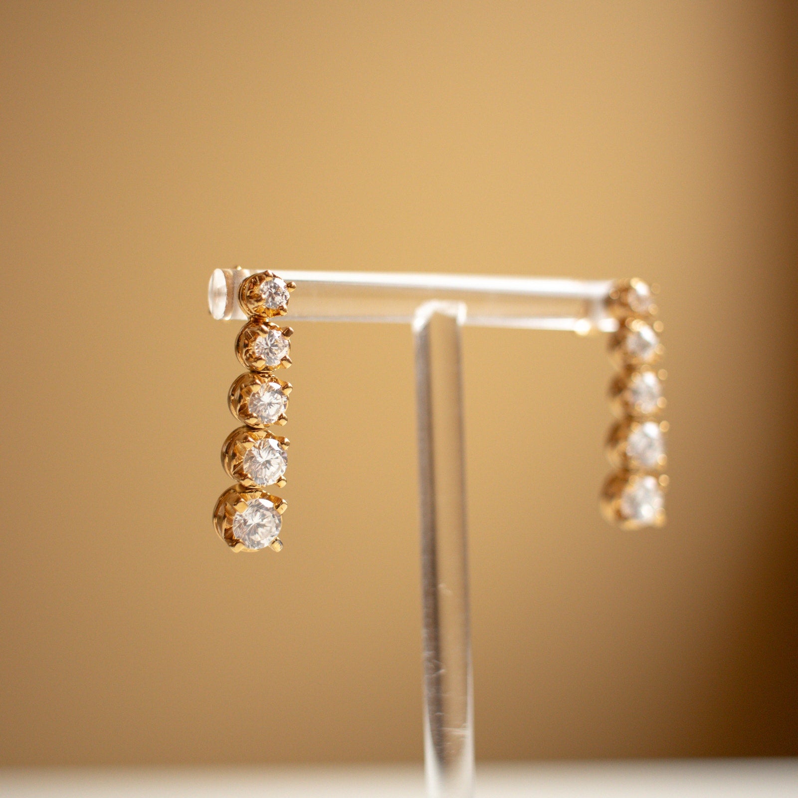 White and Gold 5 Gem Drop Earring Stud Combo