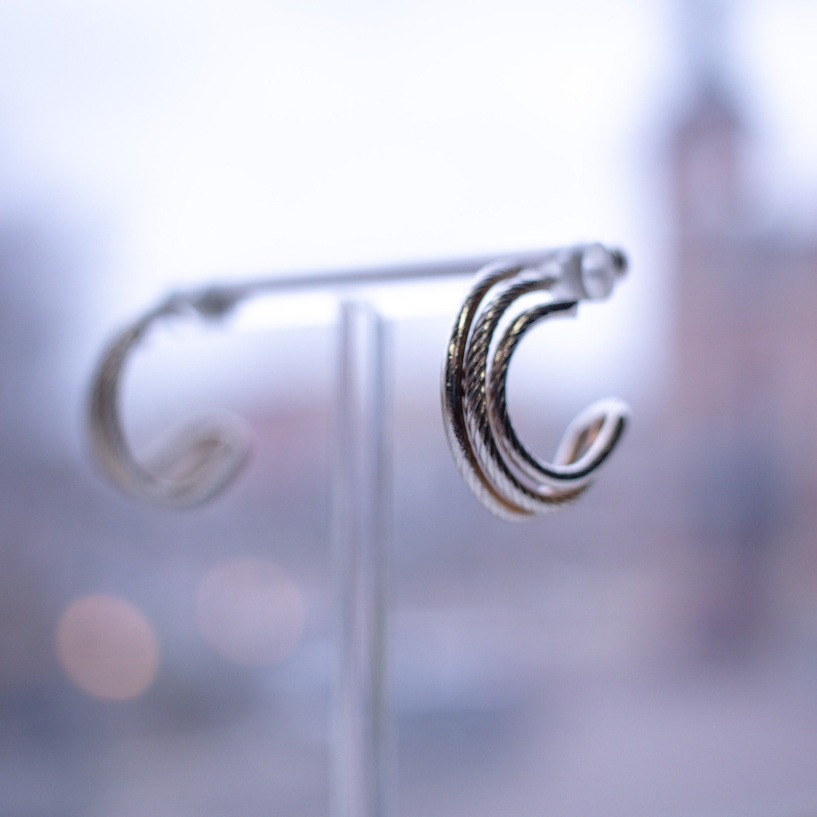 Twisted Silver Hoop Earrings