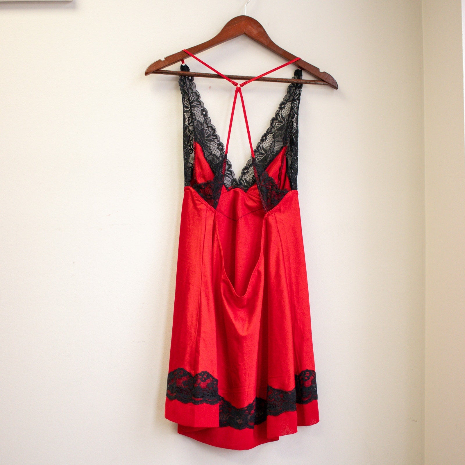 Jezebel Red and Black Lace Silky Slip Nighty Size Large