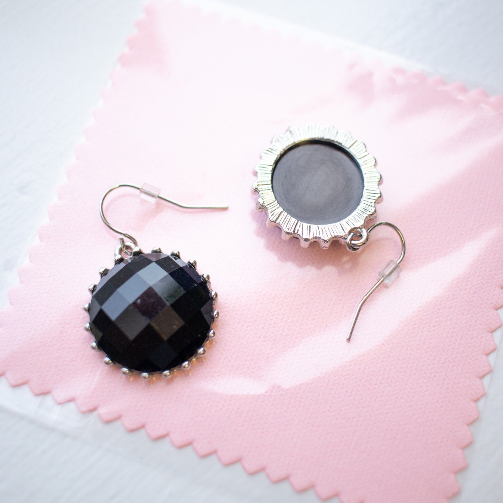 Black Faceted Dangly Earrings