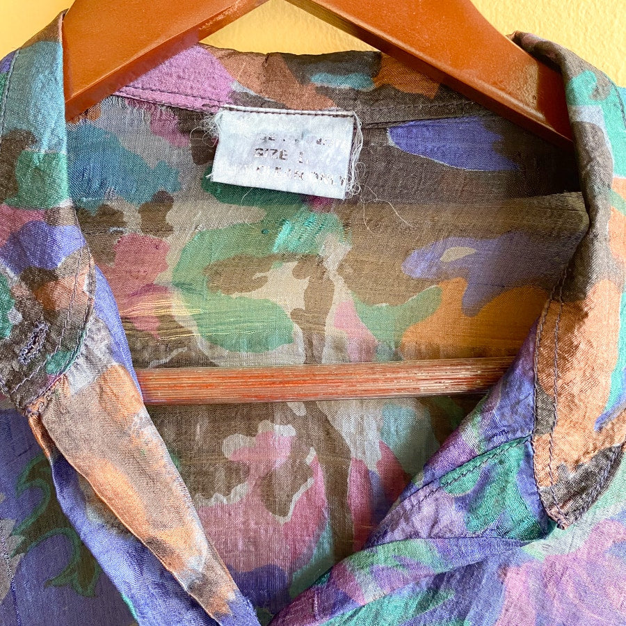Vintage Silk Blousey Top Patterned 80s 90s