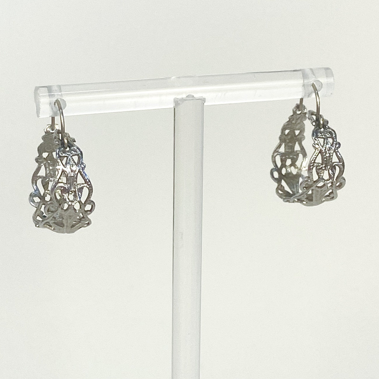 Silver Filigree Lace Hoop Earrings Vintage