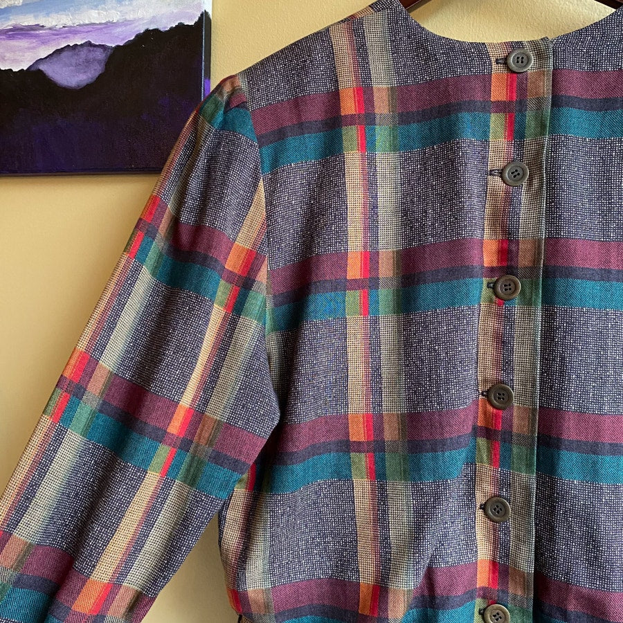 Plaid Workwear Dress Vintage Saks Fifth Avenue Pleated Skirt Drop Waist Size 12