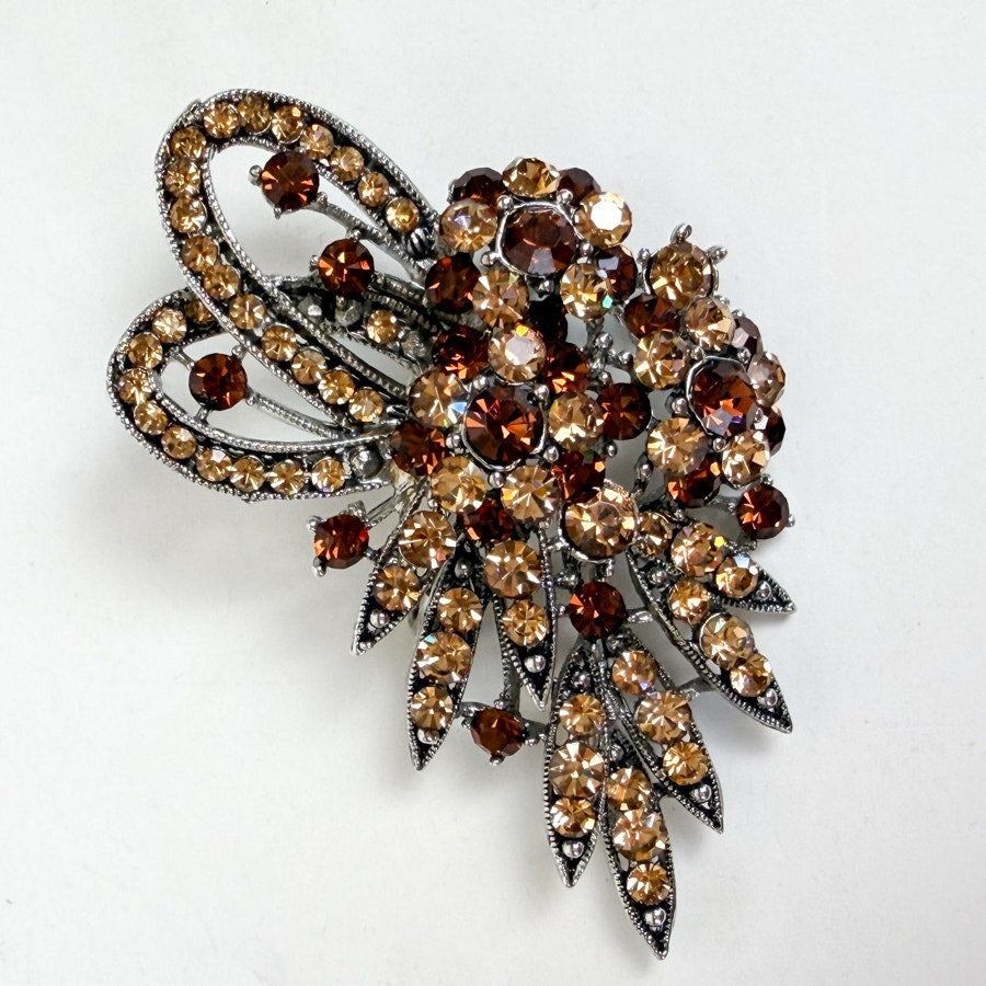 Brown & Champagne Rhinestone Brooch