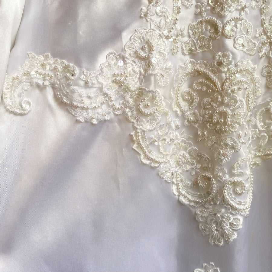 Wedding Dress 1980s Puff Sleeve Open Back Dress