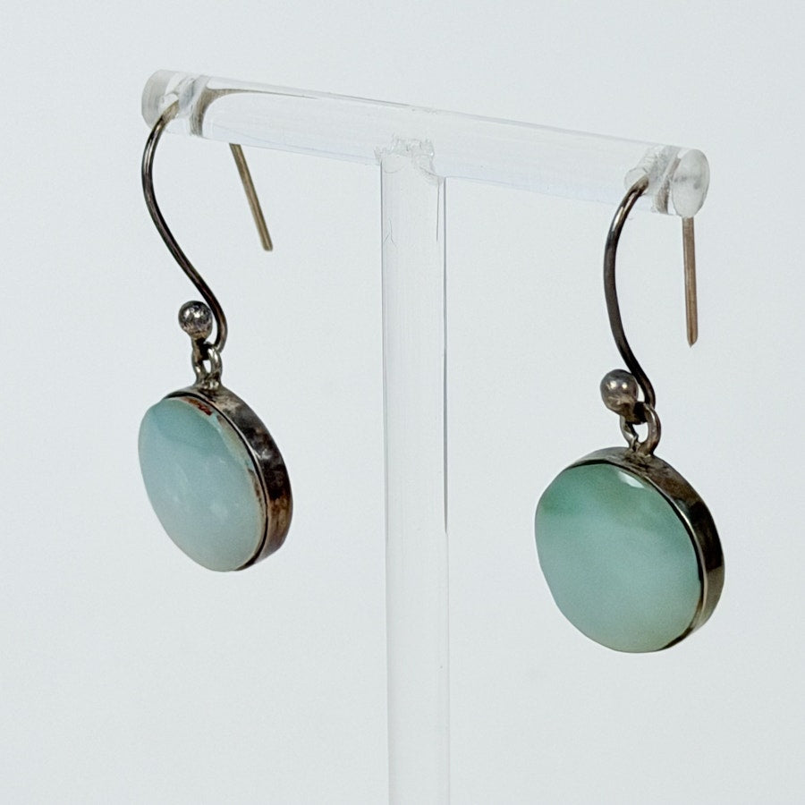 Sterling Silver Dangly Earrings Aquamarine Cabochon