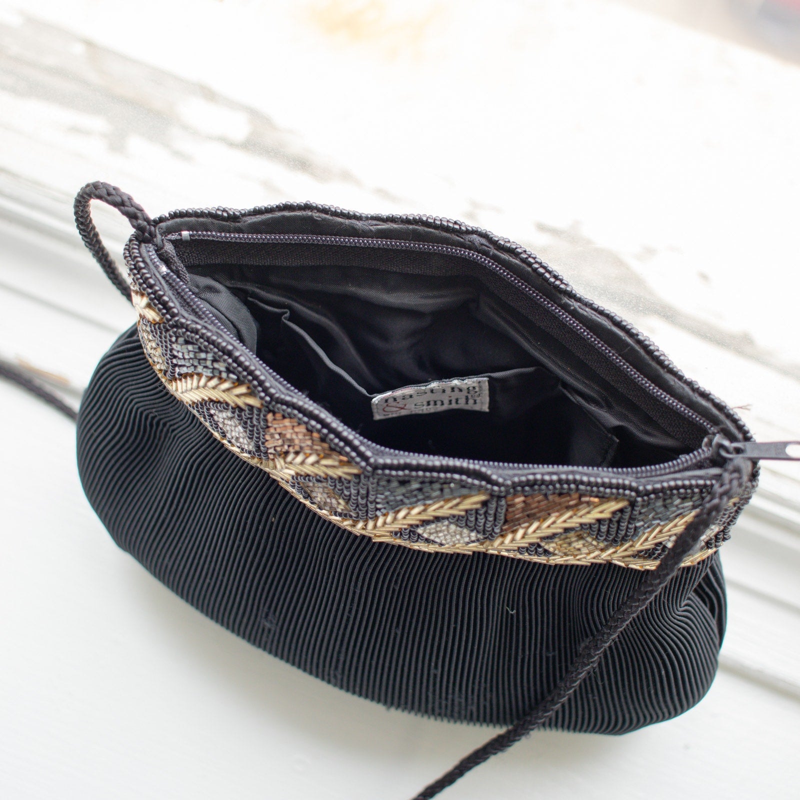Black Vintage Evening Bag Beaded Purse Crossbody