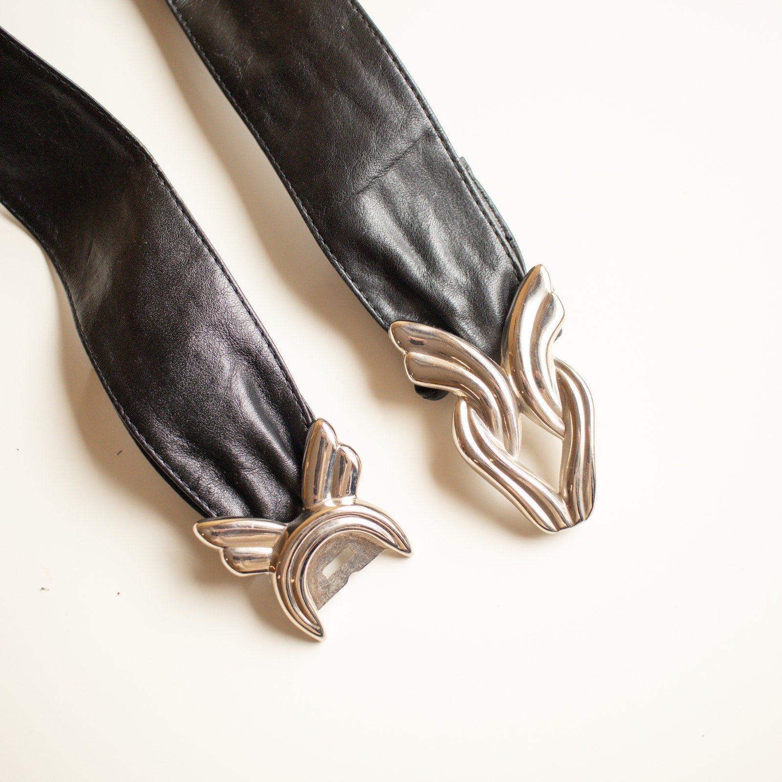 80s Vintage Black Genuine Leather Waist Belt