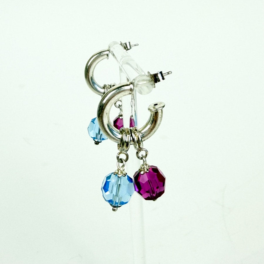 Silver Hoop Earrings with Removable Dangly Beaded Attachments