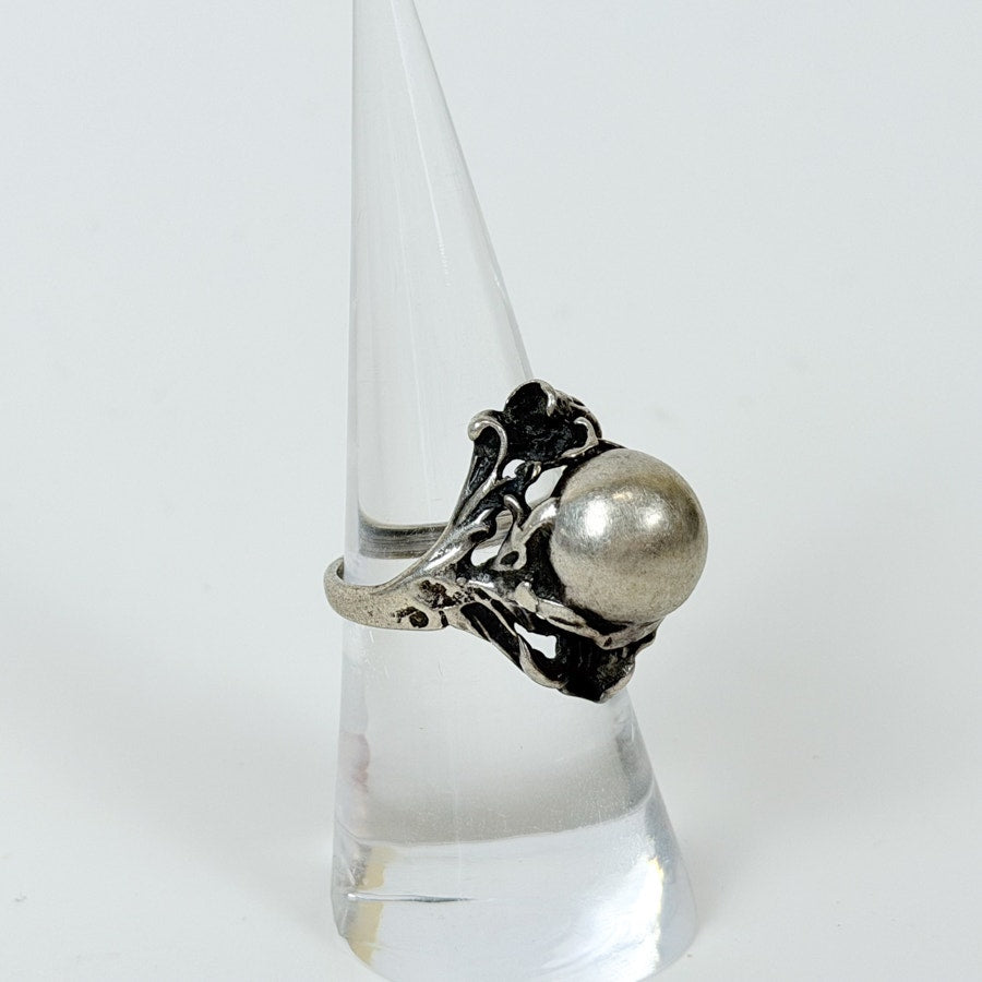 Guldsmed Jens Dams Peterson sterling silver Gothic art noveau orb floral ring Size 7.5